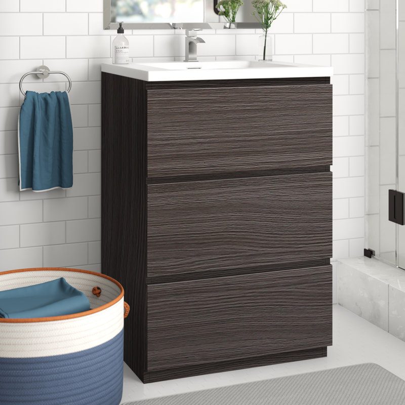 Ensemble de meuble-lavabo simple 24 po Hridhaan, Chêne gris foncé