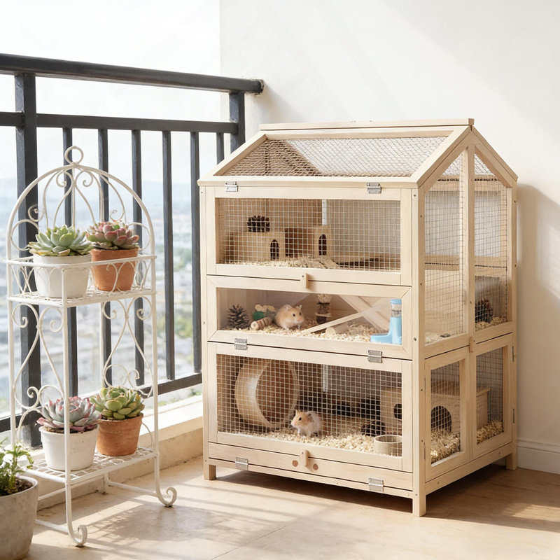 Habitat de hamster en bois à 3 niveaux avec séparateurs amovibles