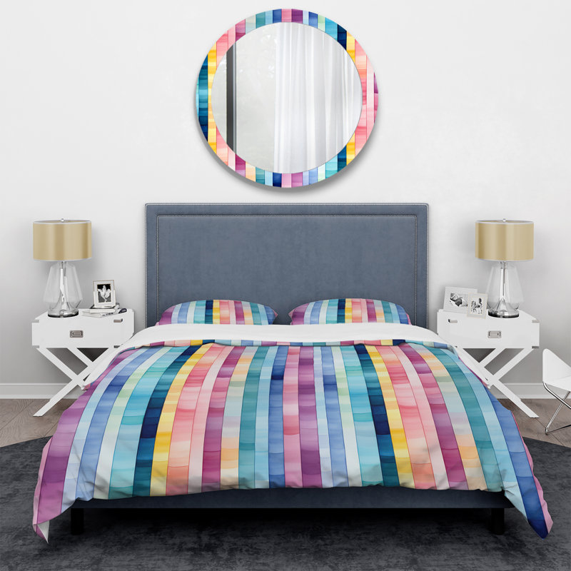 Watercolor Dreams Pink Striped Pattern - Ensemble de housse de couette à rayures