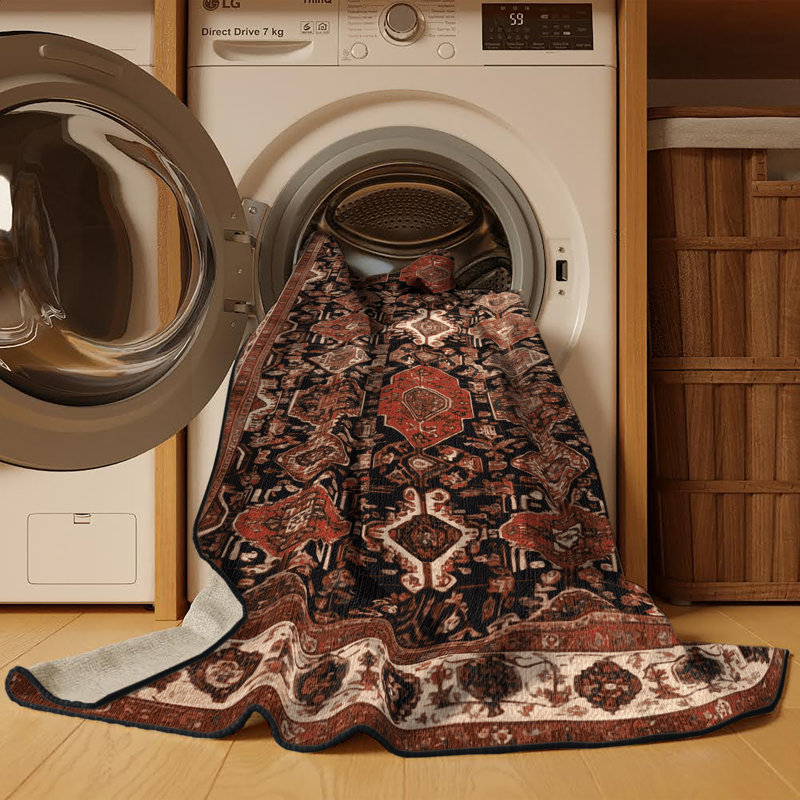 Machine Washable Persian Brown Area Rug, Round 3'