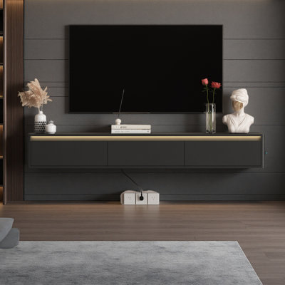 Floating TV Stand, Wall Mounted TV Shelf With Led Lights & Power Outlet, For Tv Stands For Living Room