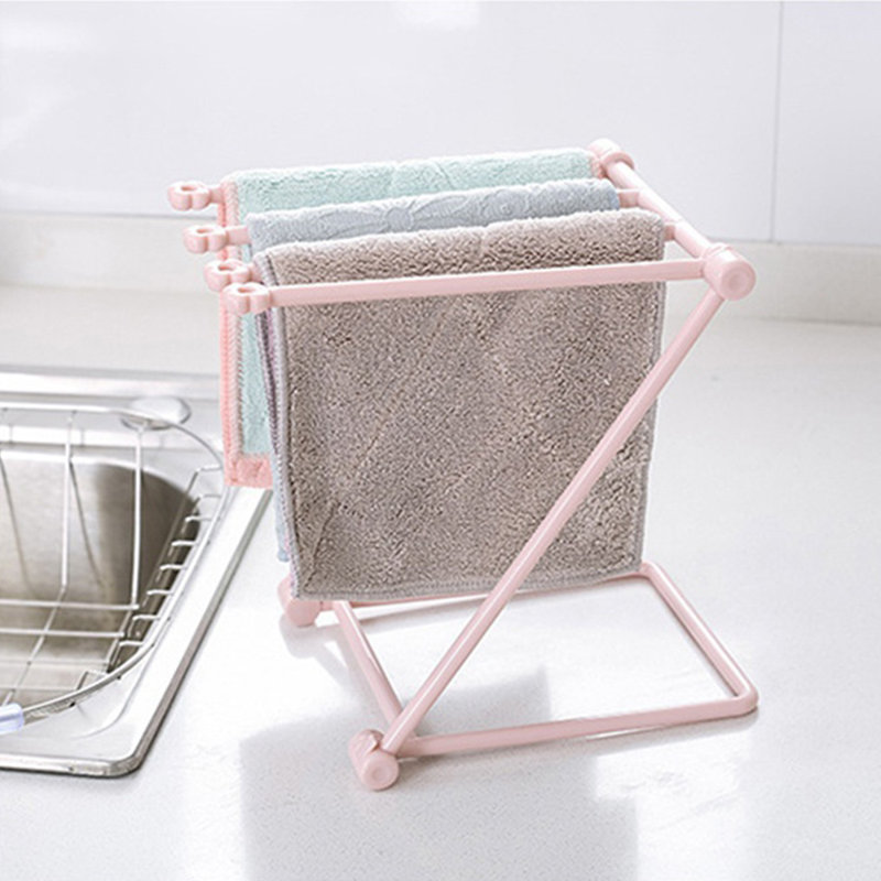 Mini Foldable Cloth Storage Rack,kitchen Countertop Four-bar Dishcloth Drying Rack,cup Hanging Rack, Pink