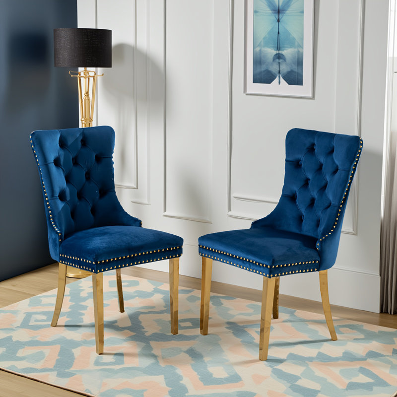 Ensemble de 6 chaises de salle à manger Modern Velvet, 6, Beige, Doré