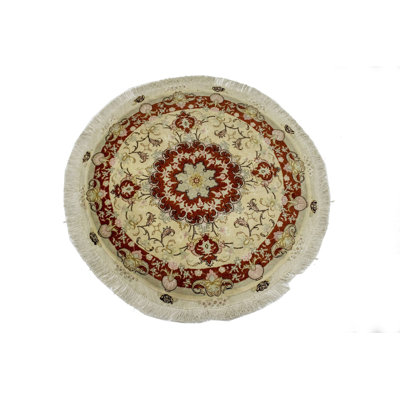 Ornstead One-of-a-Kind 3'9" X 3'9" New Age Round Wool Area Rug in Cream