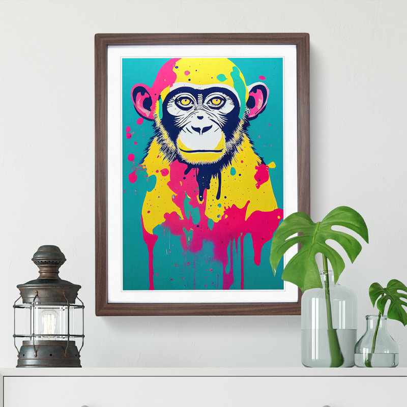 XV1022-3184X Paint Drip Monkey No.5 1 Piece Single Picture Frame Wall Art, 46cm H x 34cm W x 2cm D, Walnut