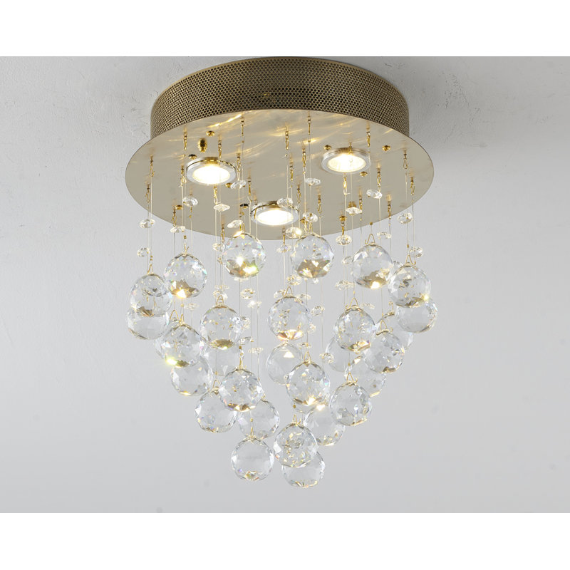 Plafonnier encastré 3 lumières avec détails en cristal transparent Gerdy, Laiton