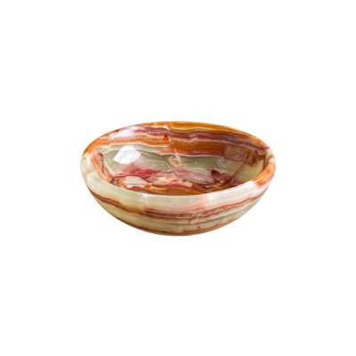 Bol décoratif en onyx naturel, récipient en pierre multicolore fabriqué à la main, objet décoratif minéral pour table basse, entrée, étagère et décoration intérieure, 10 cm de diamètre et 4 cm de hauteur