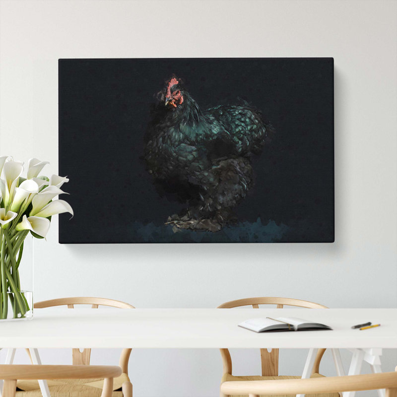 Black Rooster in Abstract - Wrapped Canvas, 35cm H x 50cm W x 3cm D