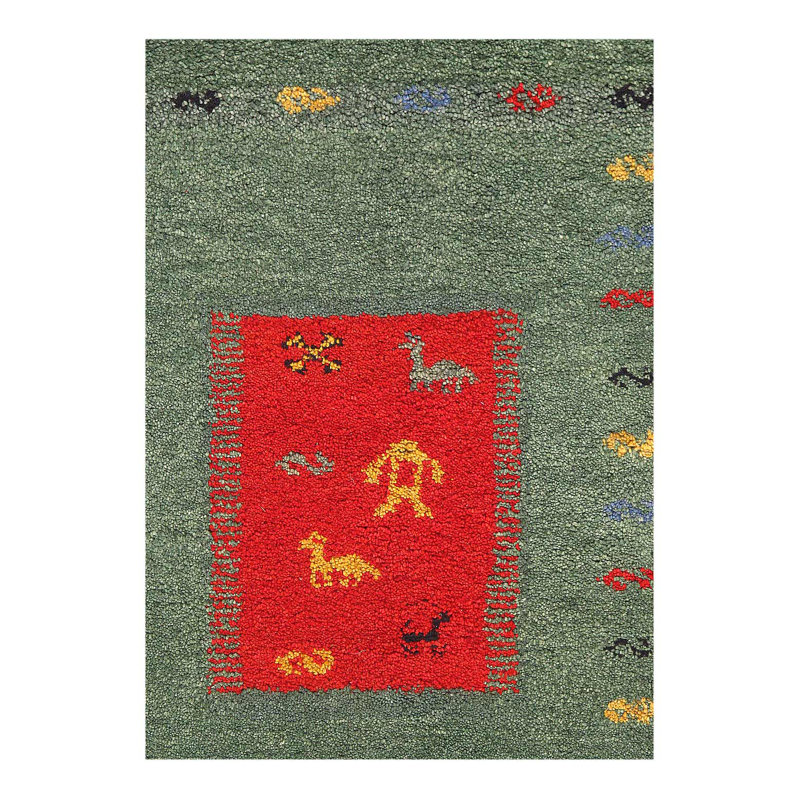 Green Hand Knotted Gabbeh Rug 2'X 3'
