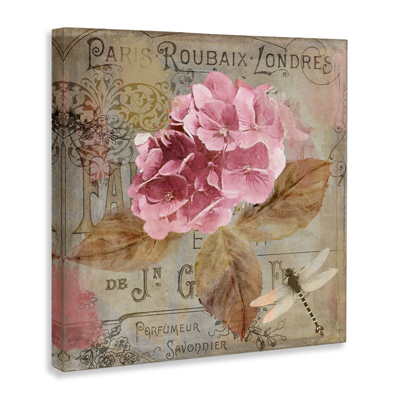 Toile rétro d'hydrangées françaises, design par Sasha, H 17 po x l 17 po