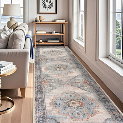 Washable Hallway Rug - Rug Kitchen Rugs and Mats Non Skid Washable Waterproof Carpet for Living Room Bedroom Bathroom (Blue)