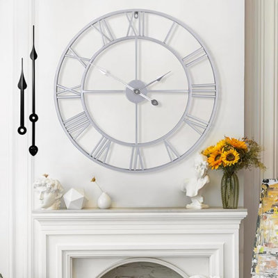 Large Wall Clock For Living Room Decor - 80Cm/ 32 Inches Nearly Silent Non-Ticking Metal Wall Clocks Battery Operated, Vintage Decorative Modern Wall Clock For Bedroom, Office, Farmhouse Decor