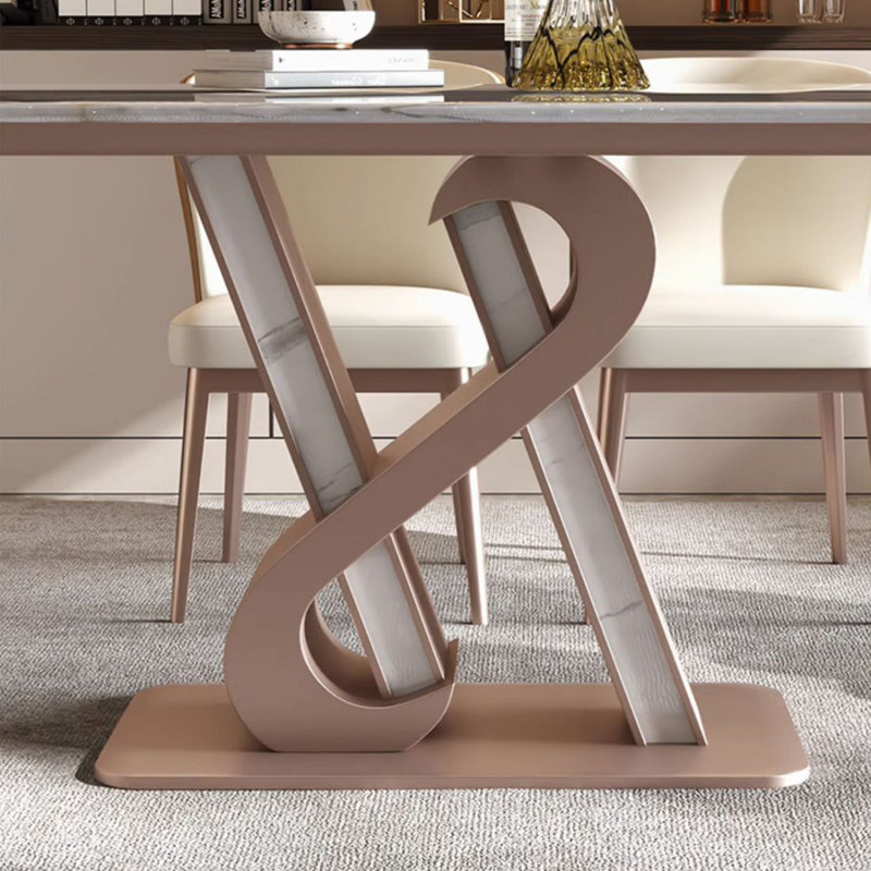 Beige Rectangular Marble Tabletop Dining Table, 29.53"H x 62.99"L x 35.43"W