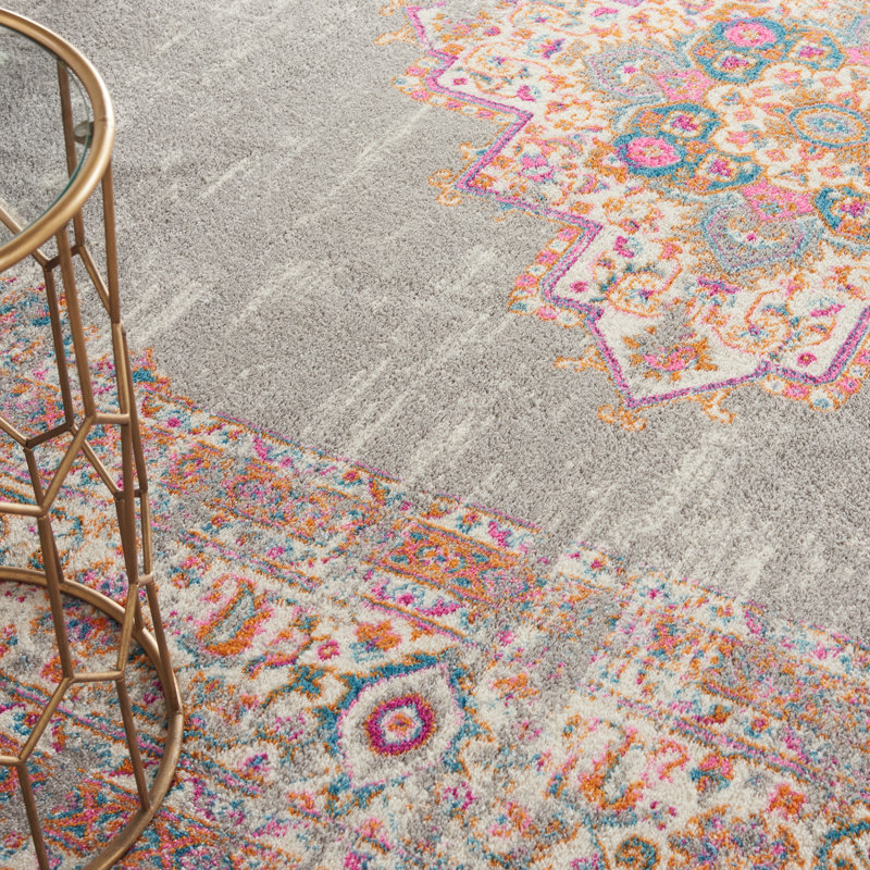 Abbate Oriental Gray/Pink Area Rug, Runner 2'2" x 10'