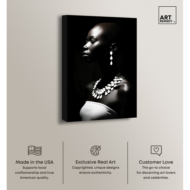 Black and White Chiaroscuro Canvas Portrait with Jewelry