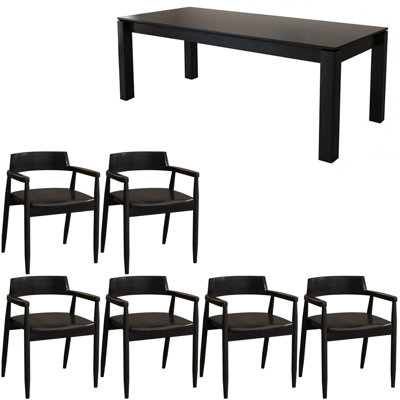 French vintage black solid wood dining table set