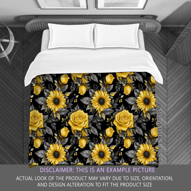 Machine Printed Comforter, Twin Extra Long Comforter, Black/Yellow