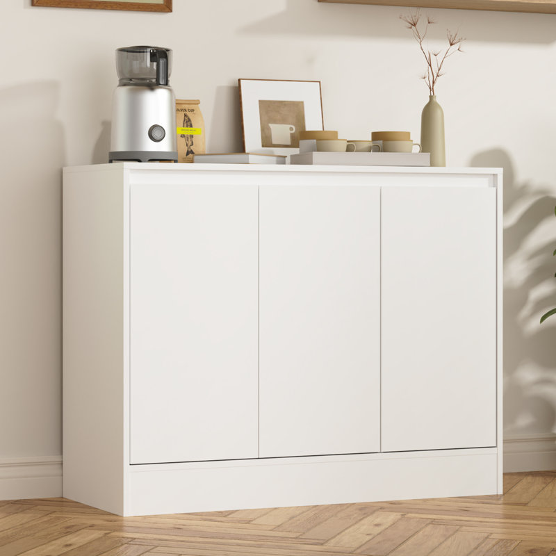 Buffet Cabinet With Storage, Coffee Bar Cabinet With 3 Doors And Adjustable Shelf, Modern Kitchen Buffet Sideboard For Living Room, Kitchen, White