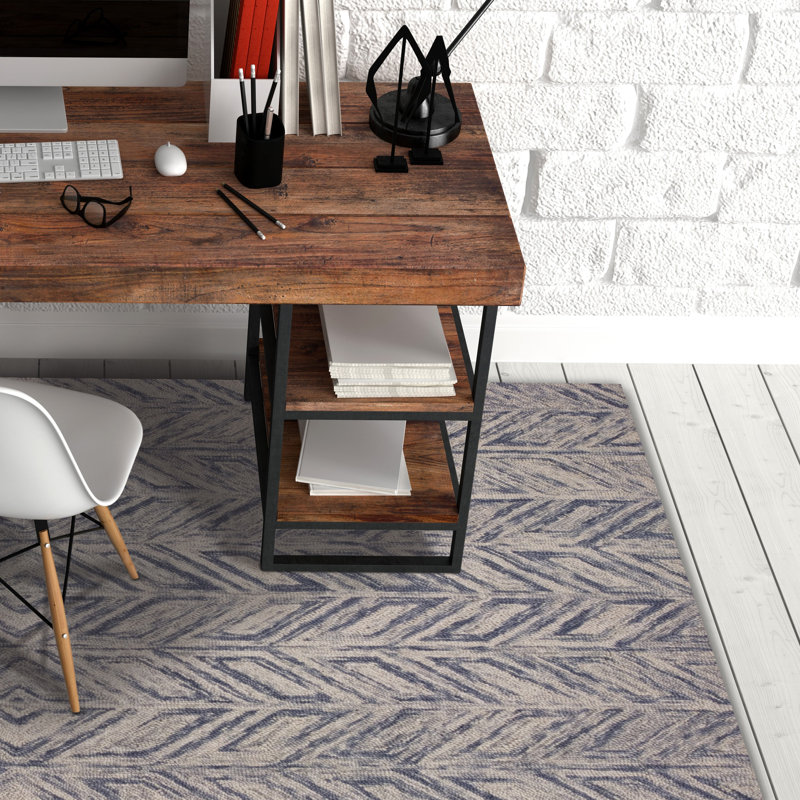 Tapis bleu en laine touffeté à la main Gramercy, Rectangle 2 pi 3 po x 3 pi 9 po
