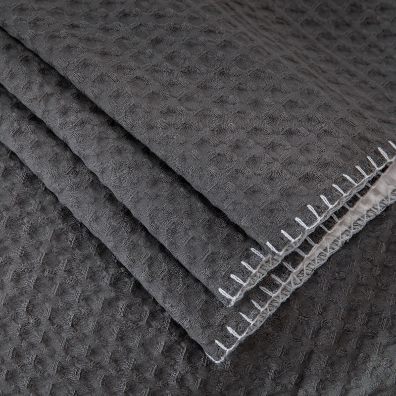 Jeté double face Waffle Weave to Faux Fur, Gris