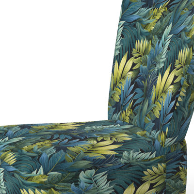 Azure And Green Canopy Tropical Pattern - Upholstered Coastal Side Chair, Tropical Leaves Accent Chair