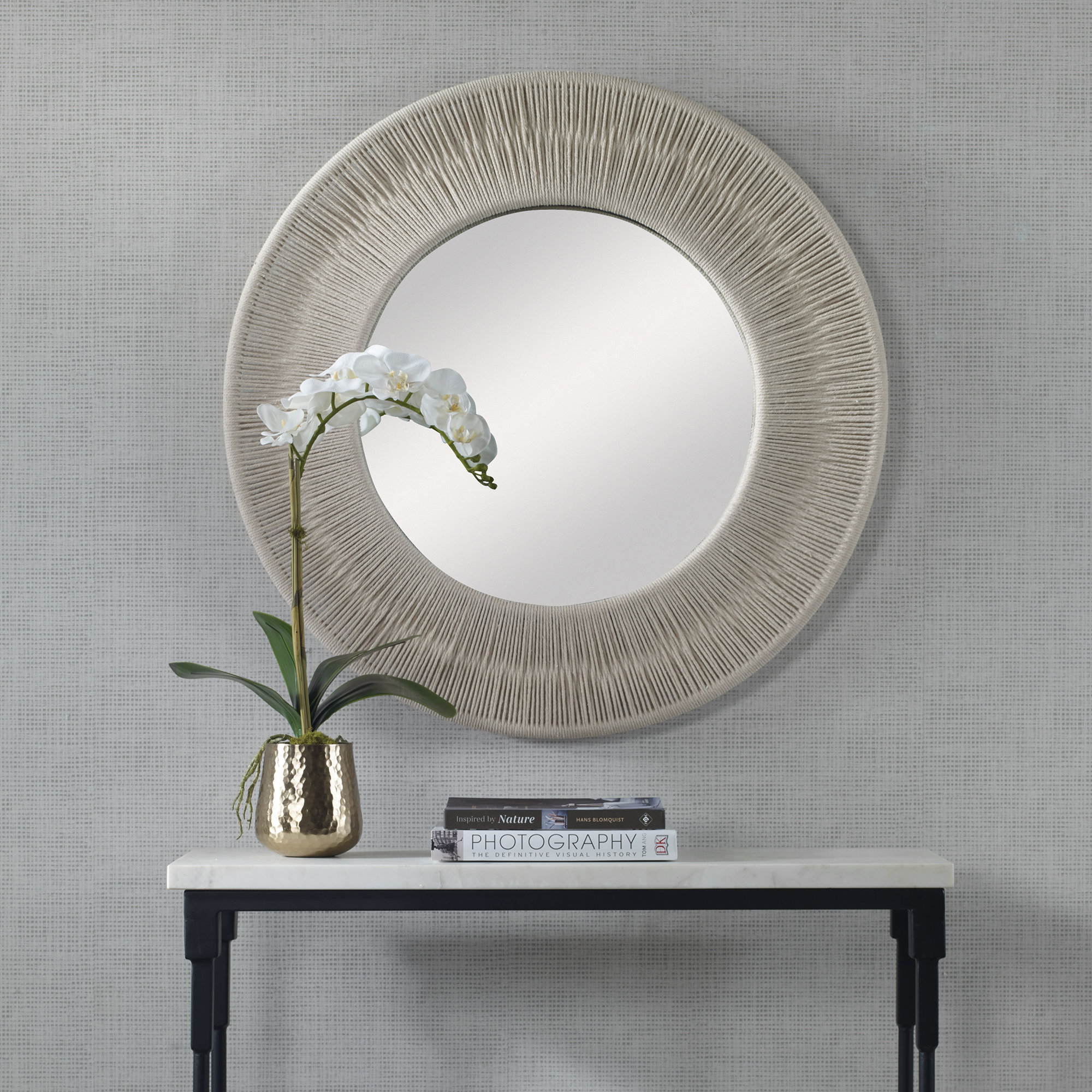 Carlen Rope Round Wall Mirror, 33" x 33", White