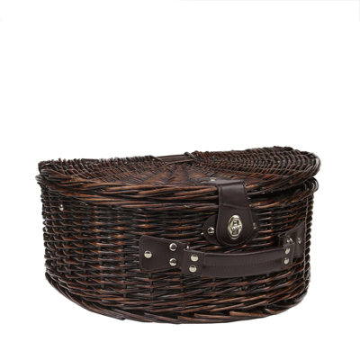 Ensemble de panier de pique-nique isolé en saule tissé à la main brun chocolat 7 po x 16,25 po avec accessoires