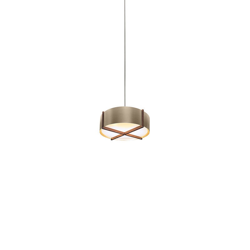 Plura 2 - Light Chandelier, 6.37" H x 18" W x 18" D, Distressed Brass, Walnut