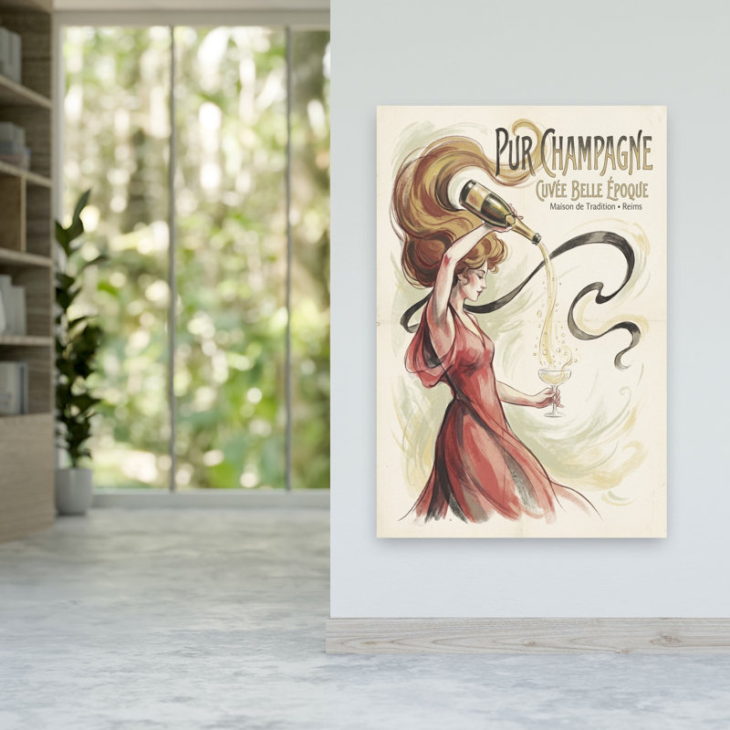 «Vintage Champagne Lady», impression murale rétro élégante et classique, 60" H x 40" W