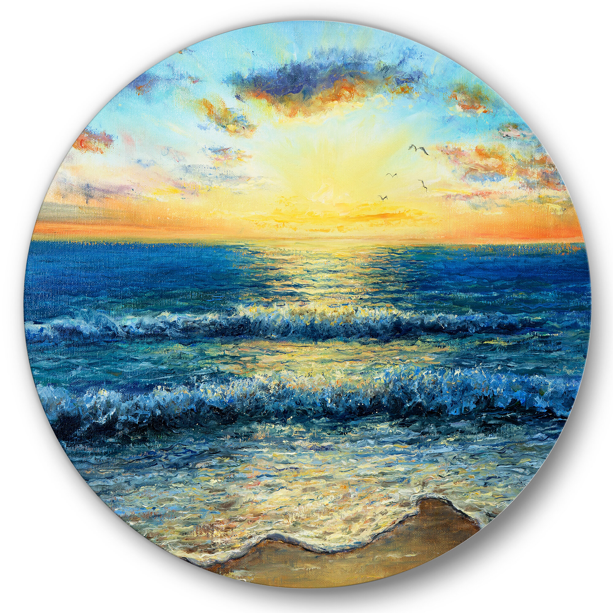 Aesthetic acrylic painting for beginners  easy sunset seascape painting on round  canvas 