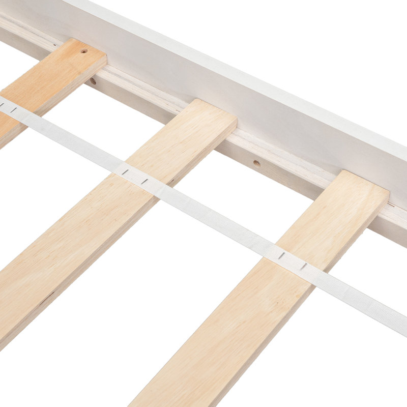 Full Size Bed With Storage Case, 2 Storage Drawers, Lengthwise Support Slat, White