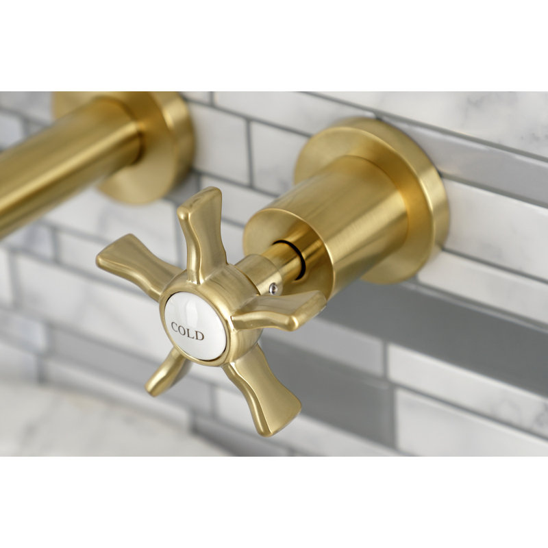 Hamilton Traditional Brushed Brass Wall Mounted Bathroom Faucet