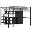 Lit mezzanine en métal avec ensemble de table et garde-robe, double, noir