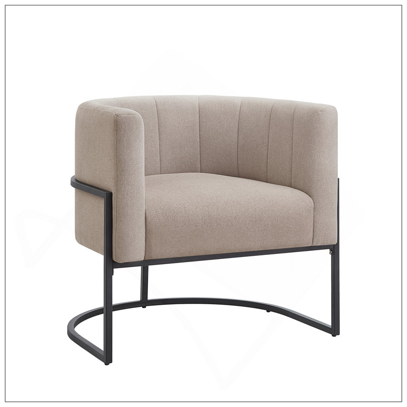 Charmant fauteuil d'appoint Mid-Century en lin avec support en métal robuste