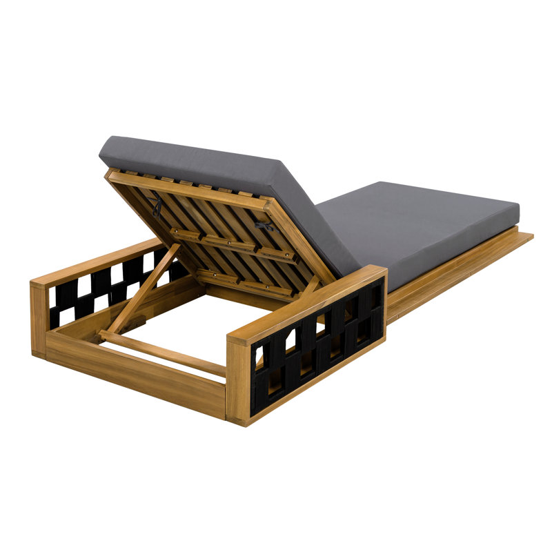 Chaise longue en bois d'acacia moderne avec accents de corde et dossier réglable, Gris foncé