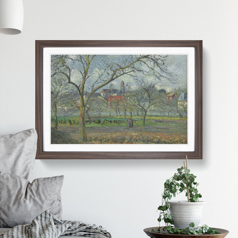 Laumone in Winter by Camille Pissarro - Picture Frame Painting, 27cm H x 36cm W x 2cm D, Walnut Framed