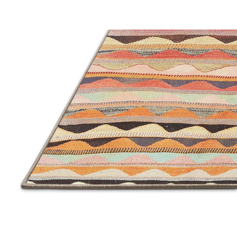 Tapis contemporain gris / rouge / vert, Rectangle 2 pi x 5 pi