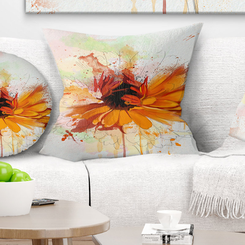 Coussin décoratif floral avec coussins de peinture, 18 po x 18 po, Coussin décoratif