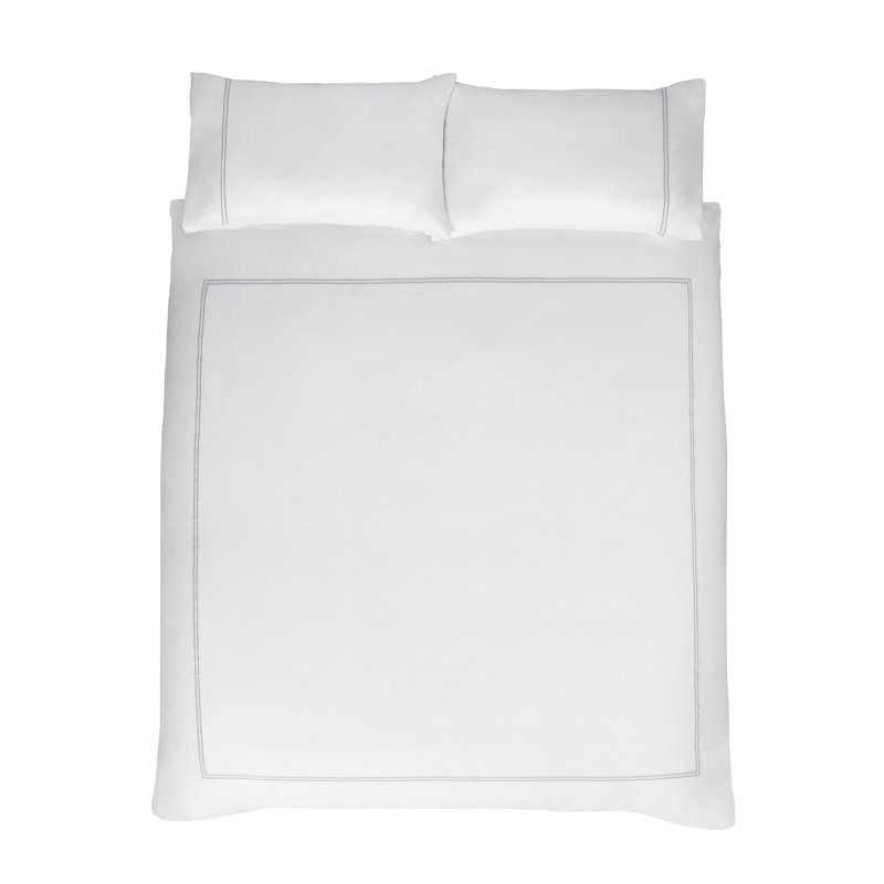 Madiun Cotton No Pattern Duvet Cover Set with Pillowcases, Double - 2 Standard Pillowcases, White/Grey