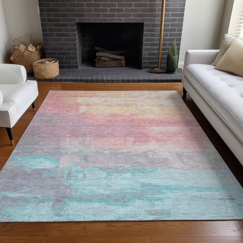 Machine Washable Indoor/Outdoor Claudian ACN1480 Salmon Rug, Rectangle 10' x 14'