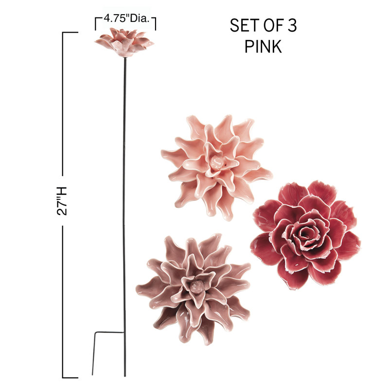 Ceramic Garden Flower Stakes, Set Of 3