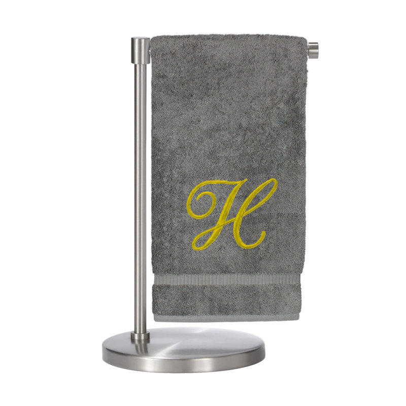 Serviettes de bain monogrammées - ensemble de 1 - lettre en script, H, Gris / Or