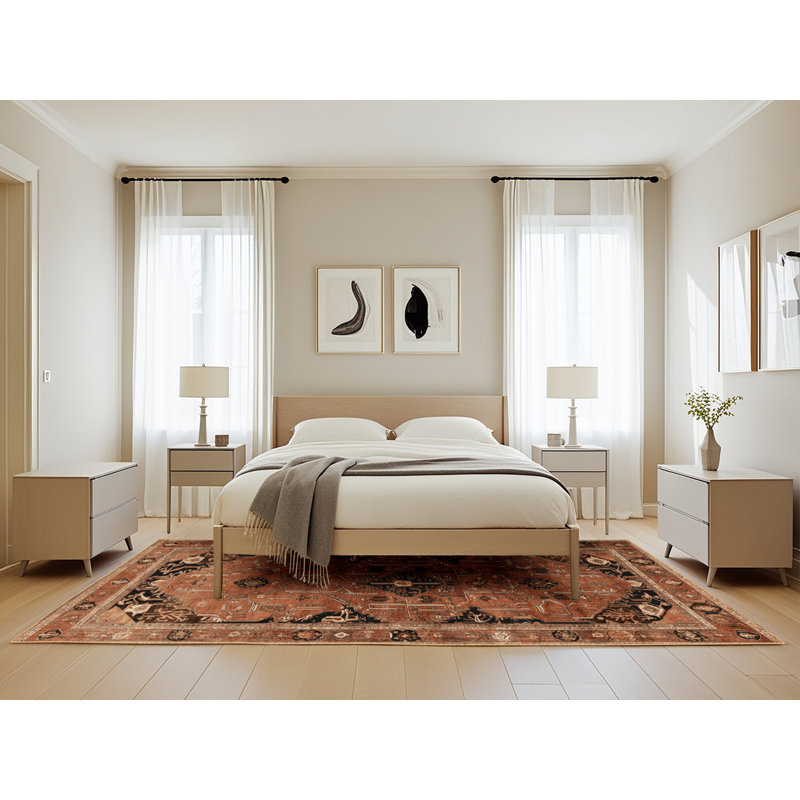 Machine Washable Persian Brown Area Rug, Rectangle 5' x 8'