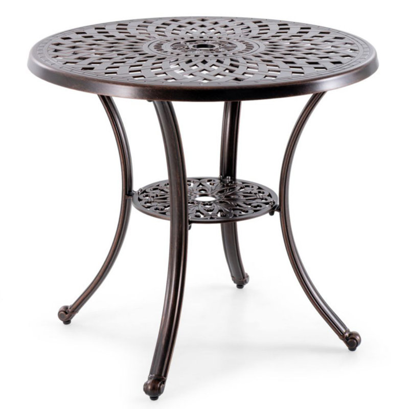 Table de patio en aluminium coulé 31 po de diamètre avec trou pour parasol