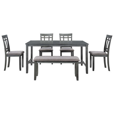 6 Piece Wooden Dining Table Set, Kitchen Table Set With 4 Chairs And Bench, Farmhouse Rustic Style,Gray -  Red Barrel StudioÂ®, 26184B06872A4245A6CFC0E781B23C95