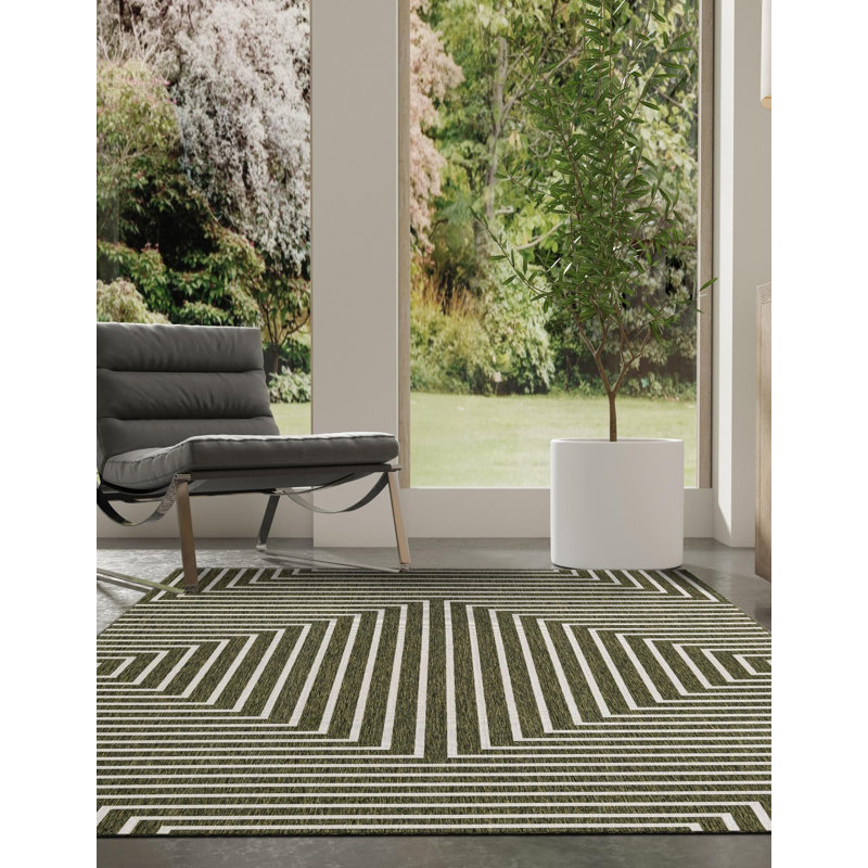 Tapis contemporain Nykeia de couleur verte, Rectangle 2 pi x 3 pi 1 po