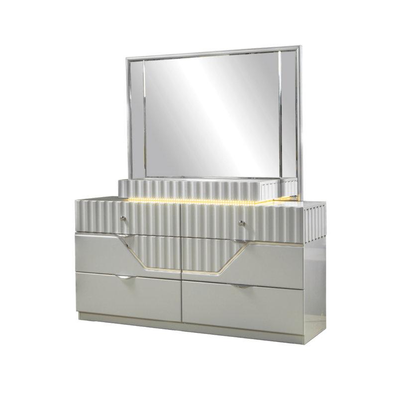 Commode à 6 tiroirs de style moderne en bois gris (commode)