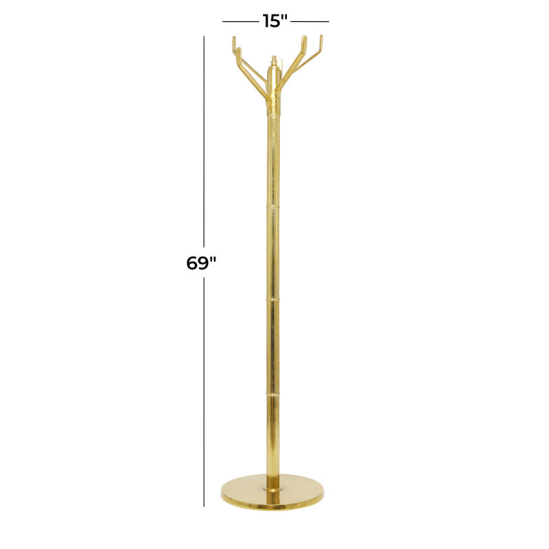 Aluminum Freestanding 5 - Hook Coat Rack, Gold