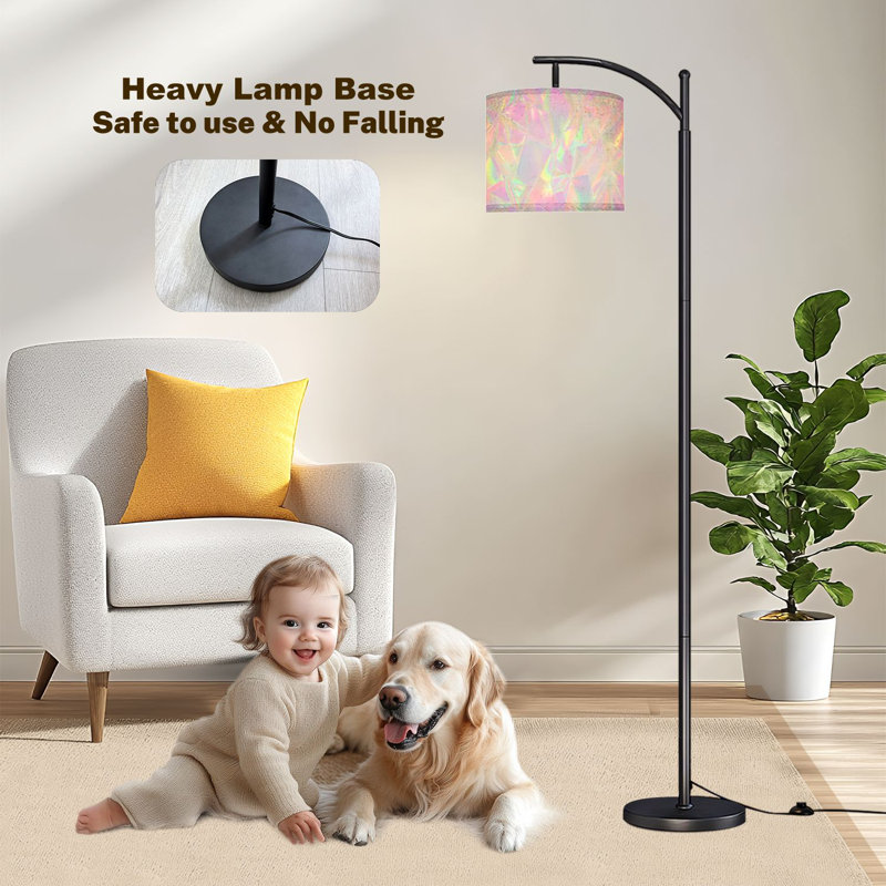 Arc Floor Lamp Iridescent Holographic Crystal Faceted Pastel Rainbow Gradient Floor Lamps with Remote LED Lights Adjustable Lamp Shades Tall Standing Lamps for Reading Office Living Room