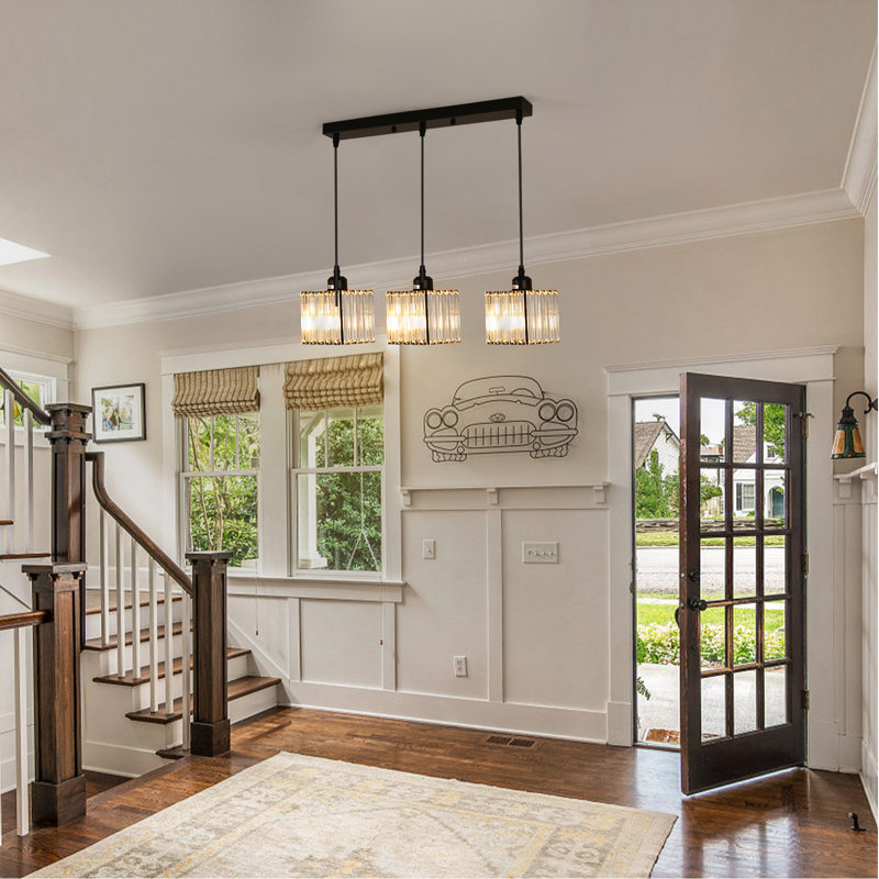 Modern Rectangular Crystal 3-Light Pendant Chandelier 